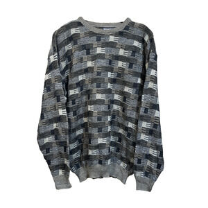 Vintage Serafini 3D Knit Abstract Sweater Brown Mens Medium Pullover Cosby 90s